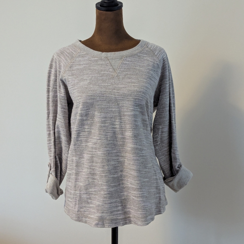 L.L.BEAN Weave Pattern ROLL TAB BUTTON SLEEVES Pullover TOP/Size S - Picture 2 of 7